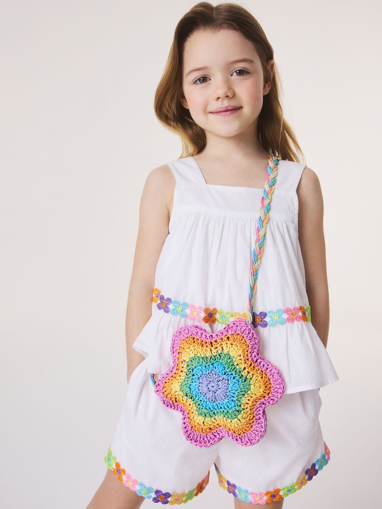 Little Bird by Jools Oliver Multi Staw Effect Pastel Rainbow Flower Bag - Image 1 of 5