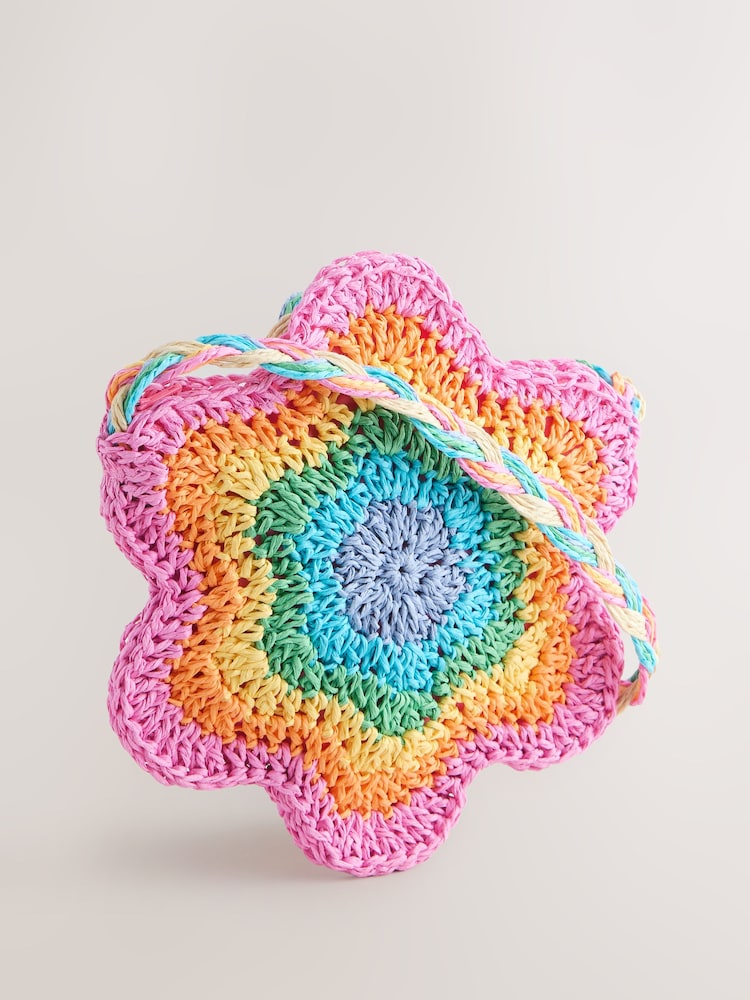 Little Bird by Jools Oliver Multi Staw Effect Pastel Rainbow Flower Bag - Image 2 of 5