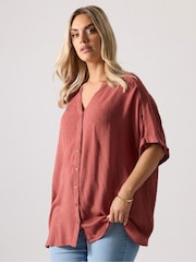Yours Curve Red Swiss Dot Crinkle Notchneck Top - Image 1 of 5