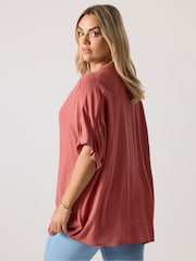 Yours Curve Red Swiss Dot Crinkle Notchneck Top - Image 3 of 5