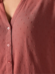 Yours Curve Red Swiss Dot Crinkle Notchneck Top - Image 4 of 5