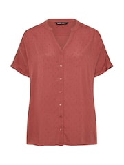 Yours Curve Red Swiss Dot Crinkle Notchneck Top - Image 5 of 5
