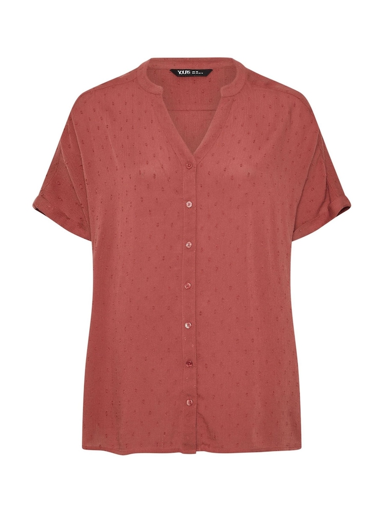Yours Curve Red Swiss Dot Crinkle Notchneck Top - Image 5 of 5