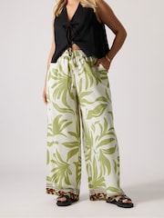 Yours Curve Green Woven Wide Leg Trousers - Image 1 of 2
