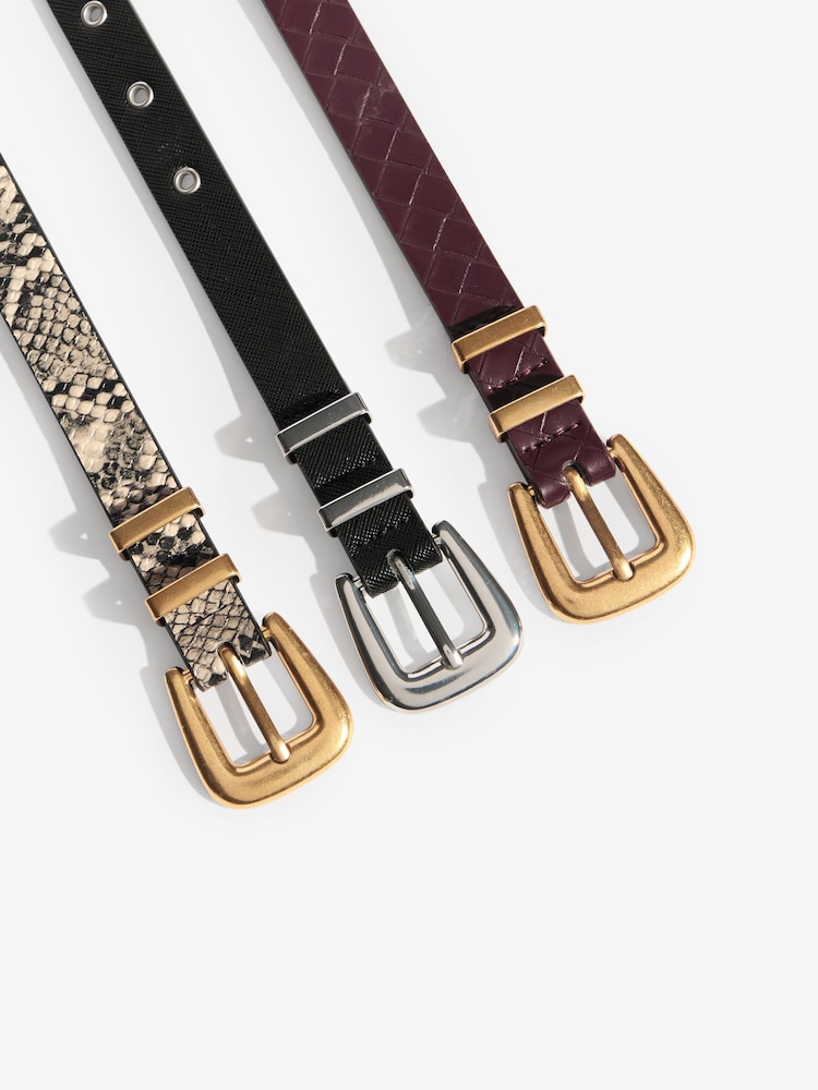 Friends Like These Snake Print, Burgandy and Black Skinny Belts 3 Pack - Image 6 of 6