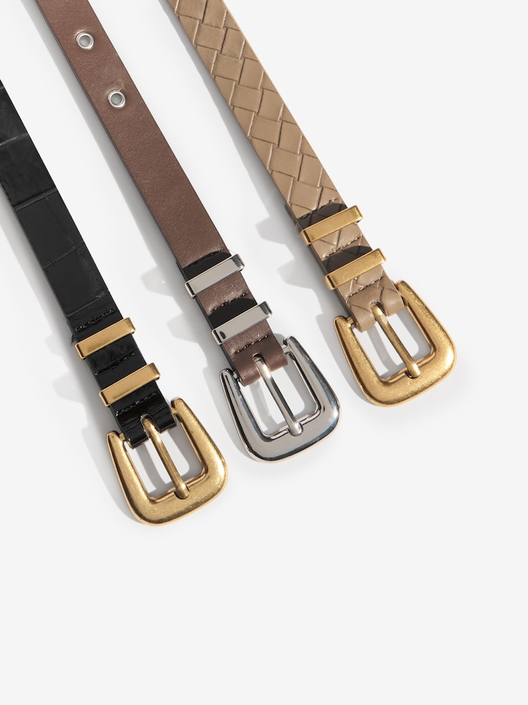 Friends Like These Olive, Choc and Black Skinny Belts 3 Pack - Image 6 of 6