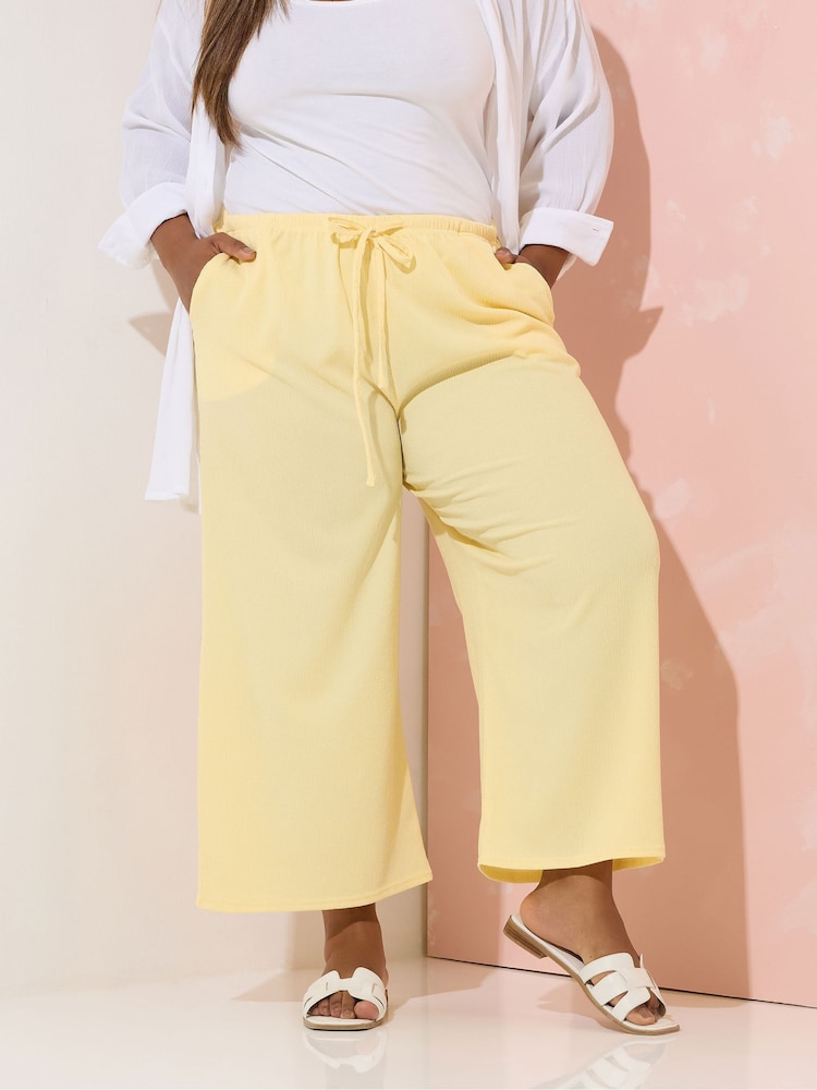 Yours Curve Yellow Textured Culotte Trousers - Image 1 of 5