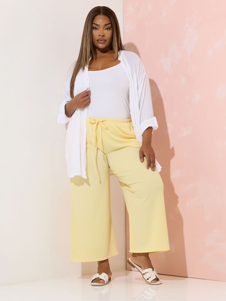 Yours Curve Yellow Textured Culotte Trousers - Image 2 of 5