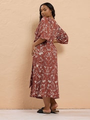 Yours Curve Brown Wrap Kimono Dress - Image 2 of 5