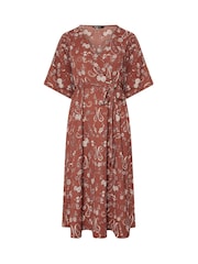 Yours Curve Brown Wrap Kimono Dress - Image 5 of 5