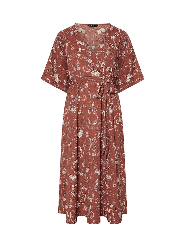 Yours Curve Brown Wrap Kimono Dress - Image 5 of 5