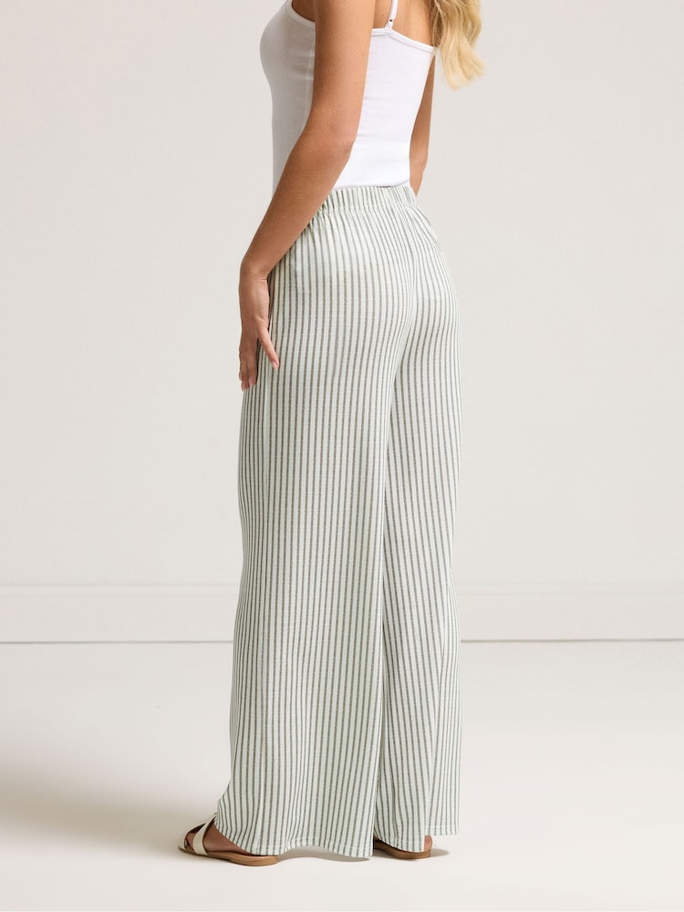 M&Co Green Petite Stripe Wide Leg Trousers - Image 2 of 5