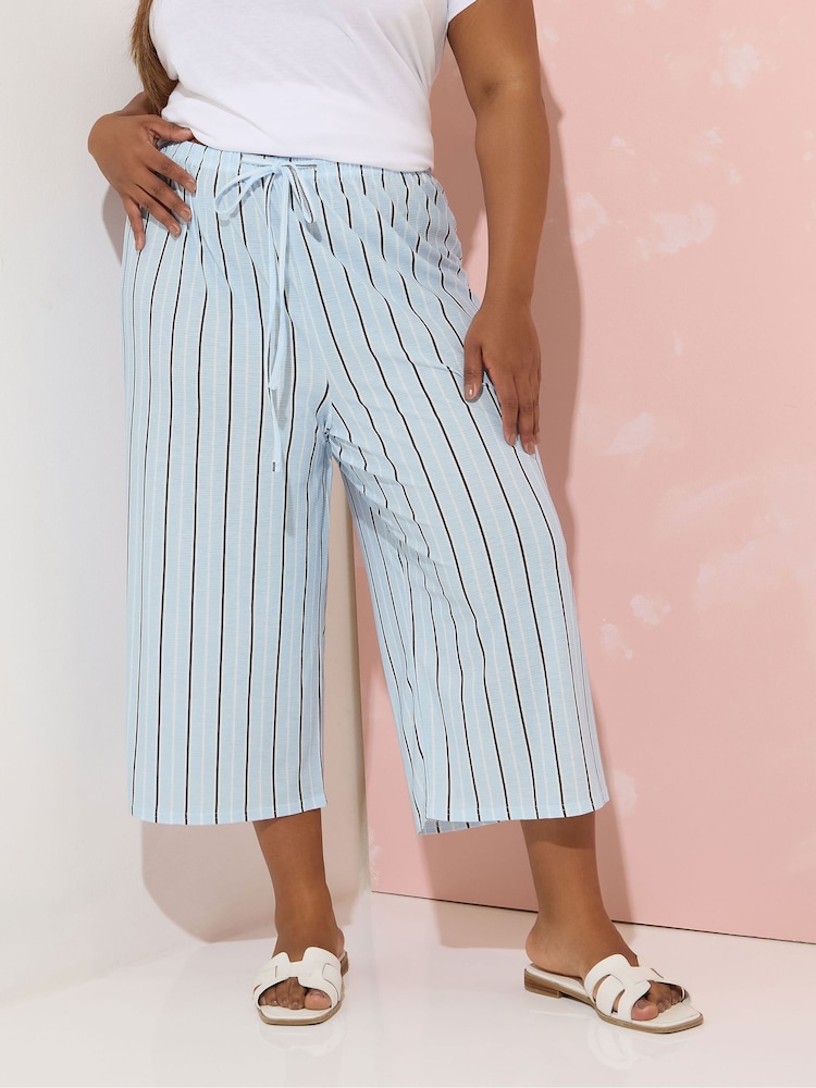 Yours Curve Blue Stripe Culottes - Image 1 of 5