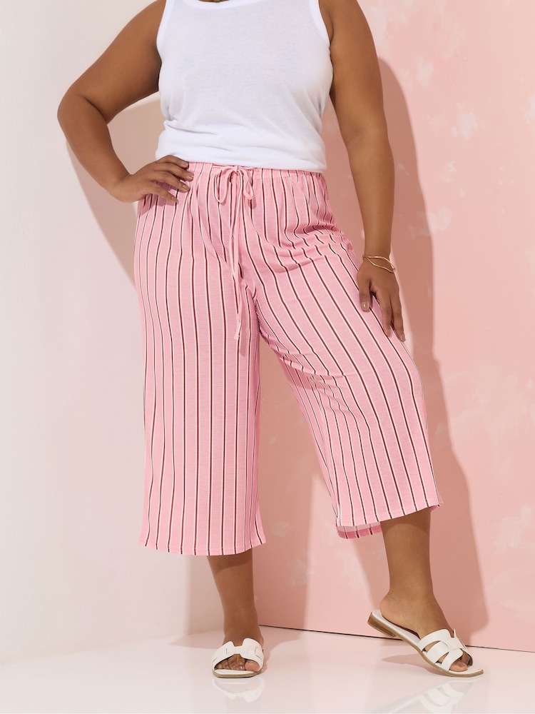 Yours Curve Pink Stripe Culottes - Image 1 of 5