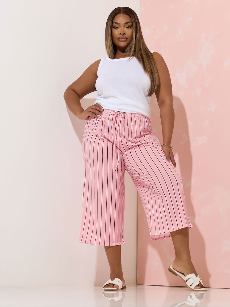 Yours Curve Pink Stripe Culottes - Image 2 of 5