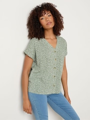 M&Co Green Short Sleeve Floral Print Shirt - Image 1 of 5