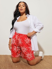 Yours Curve Light Red Woven Shorts - Image 1 of 6