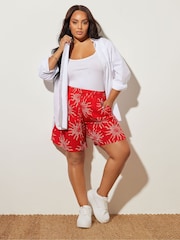 Yours Curve Light Red Woven Shorts - Image 3 of 6