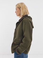 JD Williams Green Coated Hooded Waxed Barn Jacket - Image 3 of 5