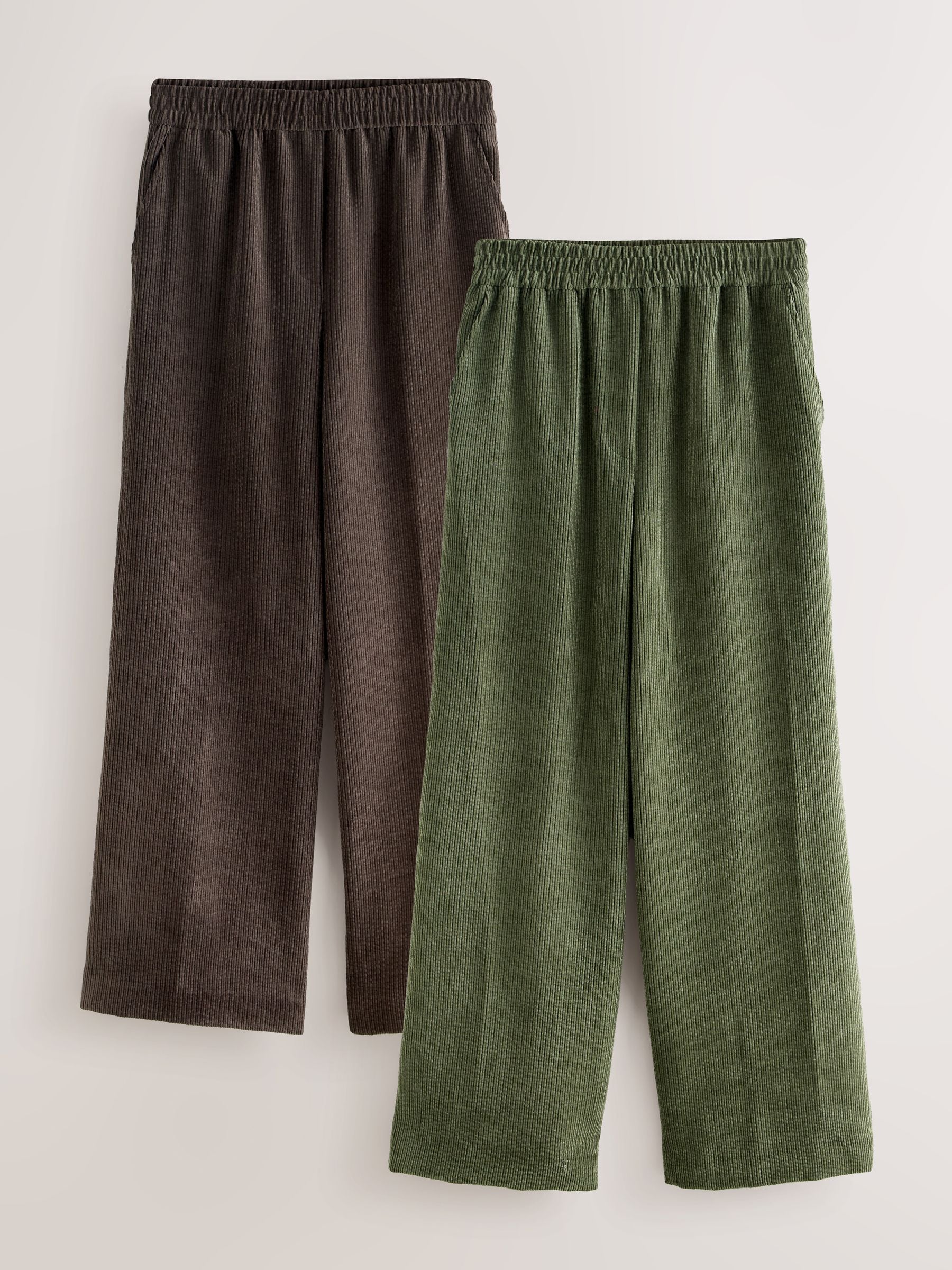 Buy Коричневий/Хакі - Wide Leg Soft Cord Trousers 2 Pack з сайту