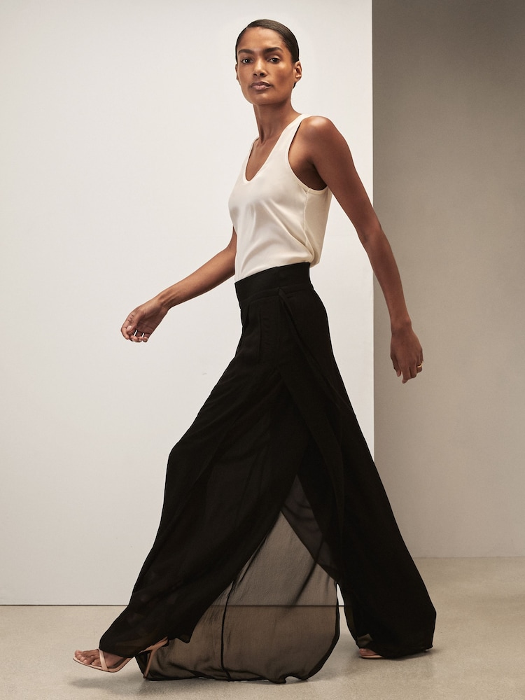 Reiss Black Lucyle Reiss | Royal Ballet Chiffon Trousers - Image 1 of 6 Reiss Black Lucyle Reiss | Royal Ballet Chiffon Trousers - Image 1 of 6