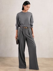 Reiss Grey Poppie Petite Wide Leg Pleated Trousers - Image 3 of 7