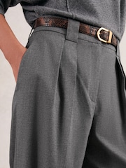 Reiss Grey Poppie Petite Wide Leg Pleated Trousers - Image 4 of 7