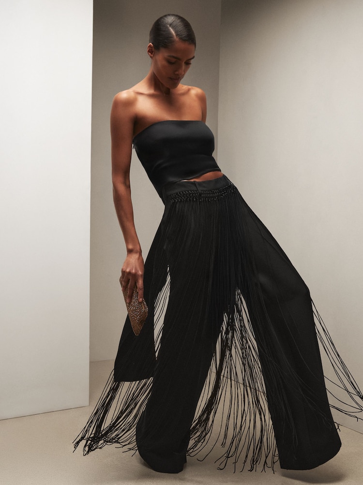Reiss Black Rhea Reiss | Royal Ballet Tassel Trousers - Image 1 of 9 Reiss Black Rhea Reiss | Royal Ballet Tassel Trousers - Image 1 of 9