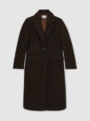 Reiss Chocolate Brown Check Kai Wool-Blend Houndstooth Check Coat - Image 2 of 6