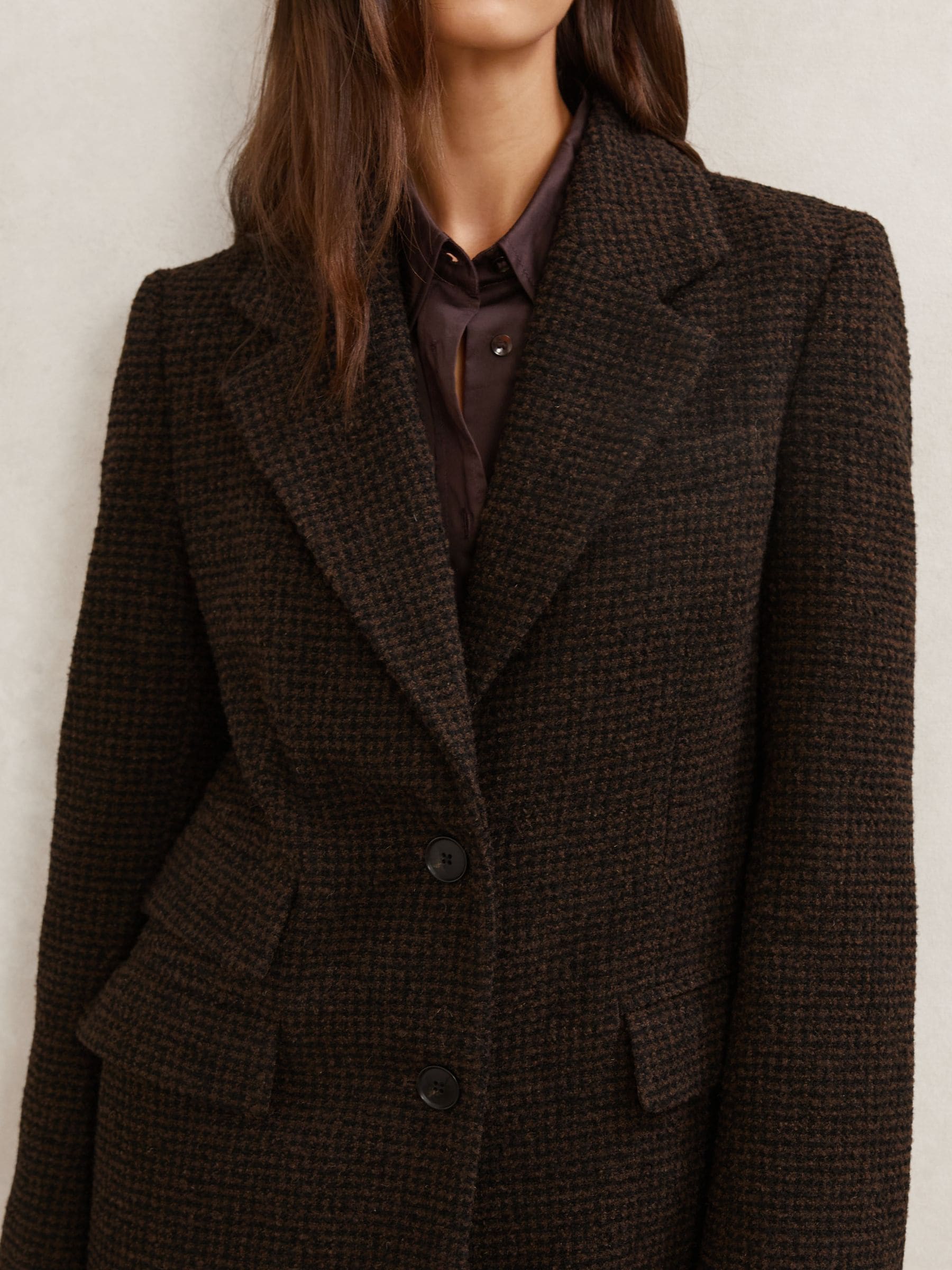 Buy Reiss Chocolate Brown Check Kai Wool-Blend Houndstooth Check
