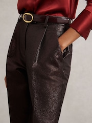 Reiss Burgundy Sienna Tapered Metallic Suit Trousers with Cotton - Image 3 of 7