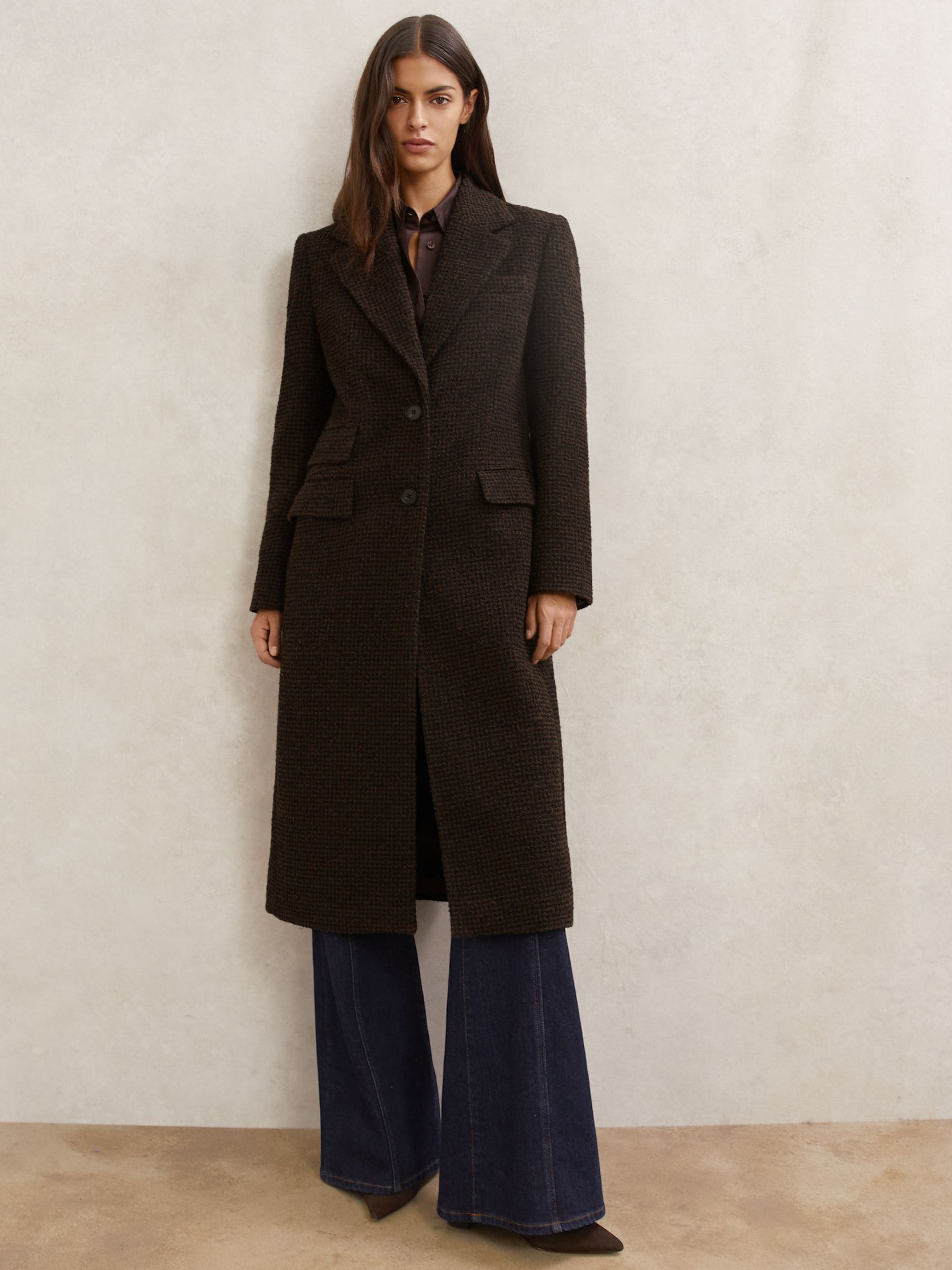 Buy Reiss Chocolate Brown Check Kai Petite Wool-Blend Houndstooth