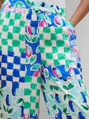 Another Sunday Blue Floral Printed Check Satin Wide Leg Trousers - Image 5 of 5