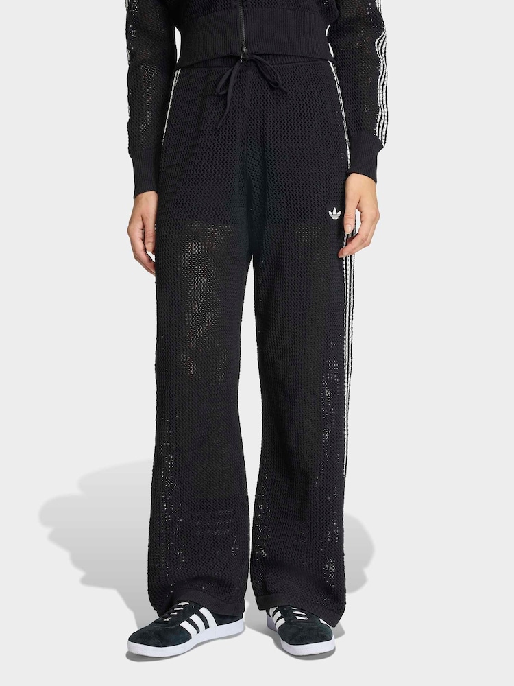 adidas Originals Black Knitted Croched Firebird Trousers - Image 1 of 10 adidas Originals Black Knitted Croched Firebird Trousers - Image 1 of 10