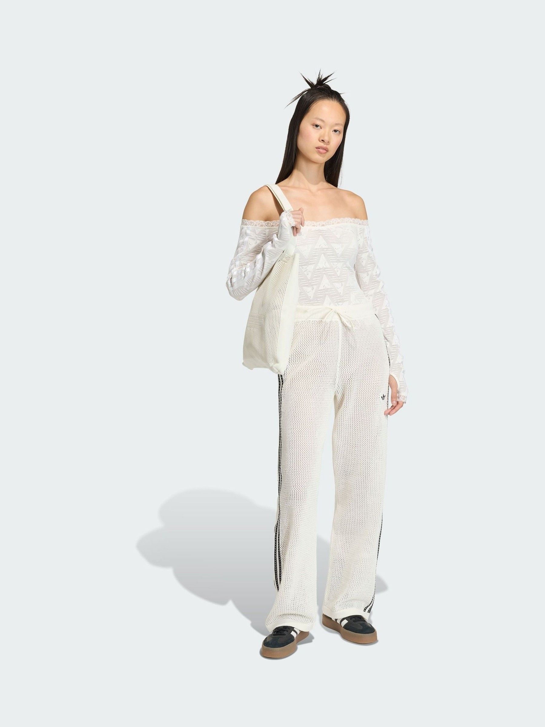 Buy adidas Originals White Knitted Croched Firebird Trousers from