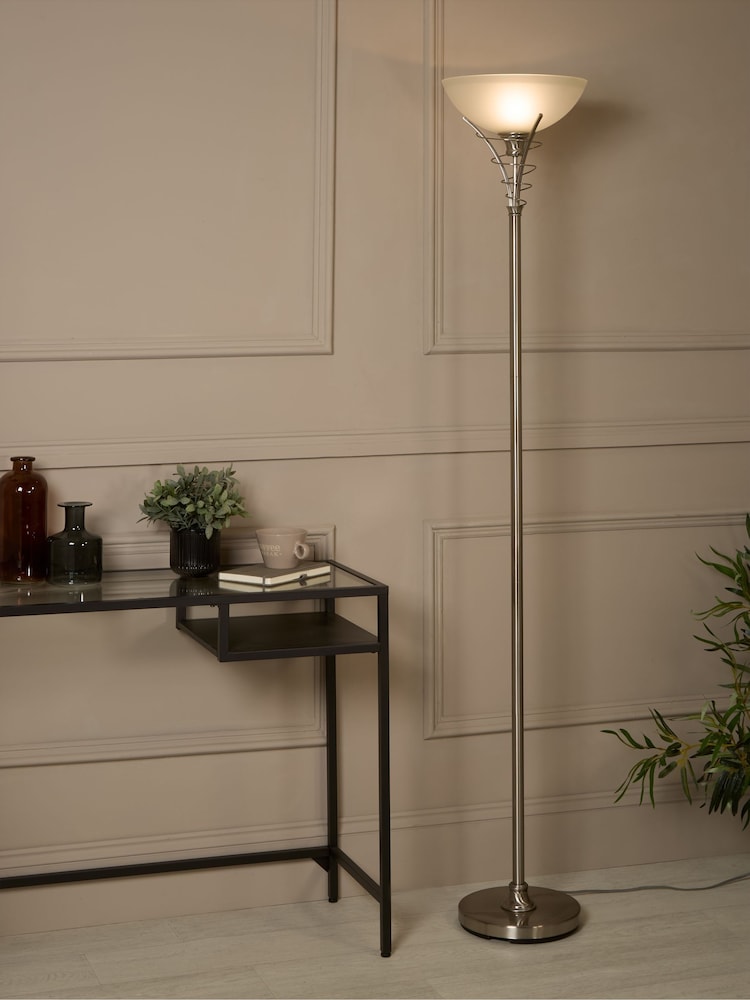Searchlight Satin Silver Carriden Uplighter Floor Lamp Acid Glass - Image 1 of 4