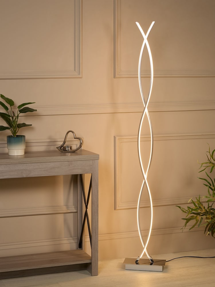 Searchlight Chrome and White Wave Platt LED Wave Floor Lamp - Image 1 of 4