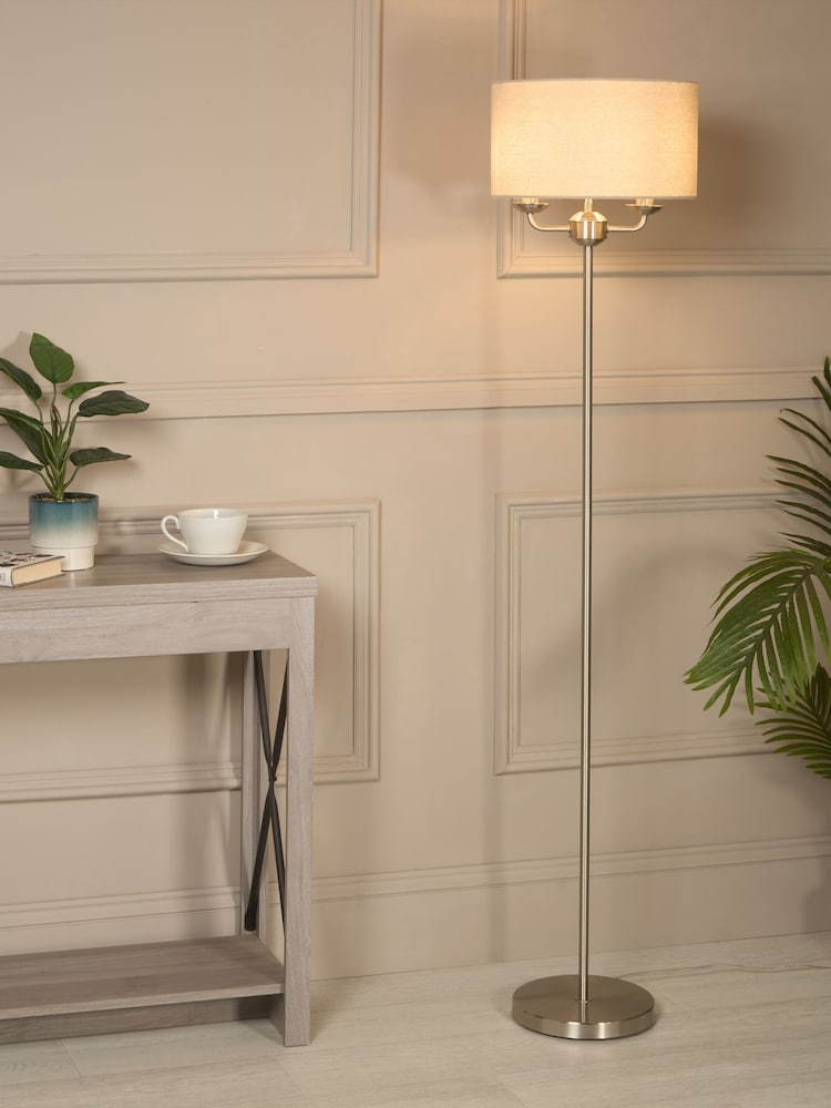 Searchlight Satin Nickel and Oatmeal and White Château Lumière 2 Light Floor Lamp - Image 1 of 4