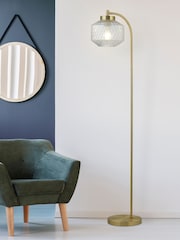 Searchlight Satin Brass and Clear Tetra Floor Lamp - Image 1 of 4