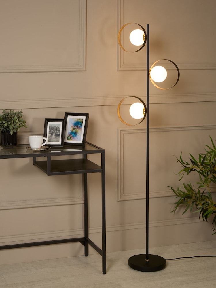 Searchlight Black and Gold Moon Floor Lamp Opal Glass - Image 1 of 4