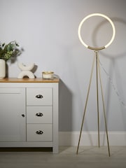 Searchlight Gold and White Viora Loop LED Frosted Hoop Tripod Floor Lamp - Image 1 of 4