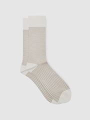 Reiss Ecru/Oatmeal Mario Stripe Striped Socks - Image 1 of 3