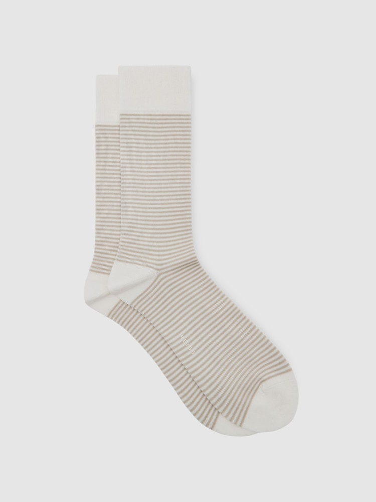 Reiss Ecru/Oatmeal Mario Stripe Striped Socks - Image 1 of 3