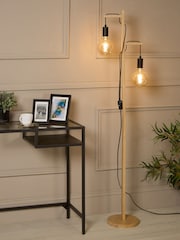 Searchlight Natural Wood and Black Scandara 2Lt Floor Lamp - Image 1 of 4