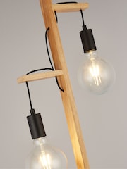 Searchlight Natural Wood and Black Scandara 2Lt Floor Lamp - Image 2 of 4