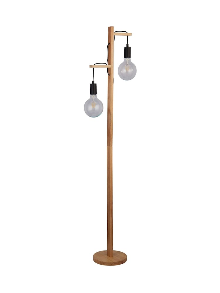 Searchlight Natural Wood and Black Scandara 2Lt Floor Lamp - Image 4 of 4
