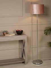 Searchlight Chrome and Blush Pink and White Hailey Blush Velvet Floor Lamp - Image 1 of 4