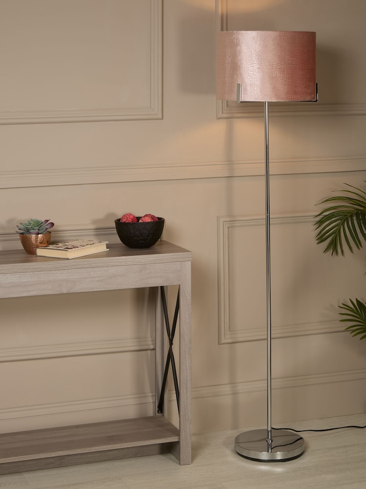 Searchlight Chrome and Blush Pink and White Hailey Blush Velvet Floor Lamp - Image 1 of 4