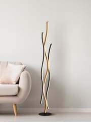 Searchlight Sand Black and Wood Effect Wavero Floor Lamp Wood Effect - Image 1 of 4