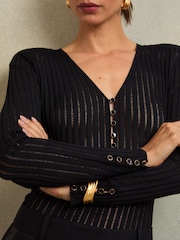 Atelier Black Bernice Atelier Ladder-Stitch Knit Bodysuit - Image 1 of 7